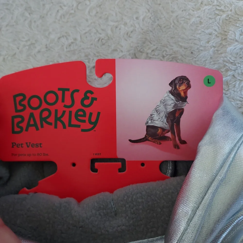 Boots & Barkley Large Fleece Lined Metallic Silver Dog Vest Cover Winter Coat